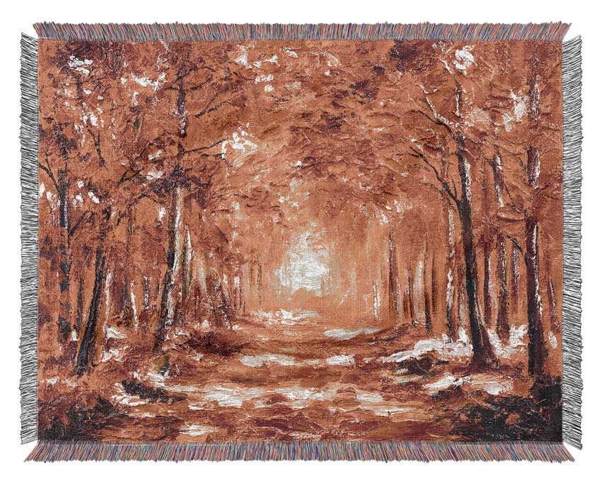 Walk Under The Red Trees Woven Blanket