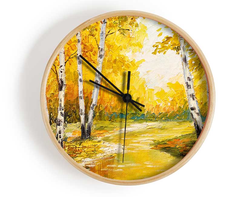 Yellow Silver Birch Walk Clock - Wallart-Direct UK