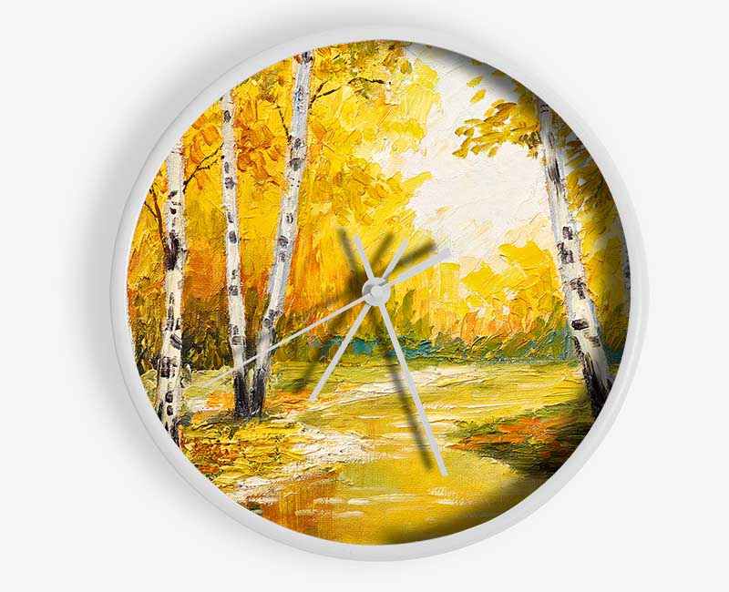 Yellow Silver Birch Walk Clock - Wallart-Direct UK