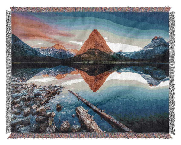 Reflections Of the Mountain Peak Lake Woven Blanket