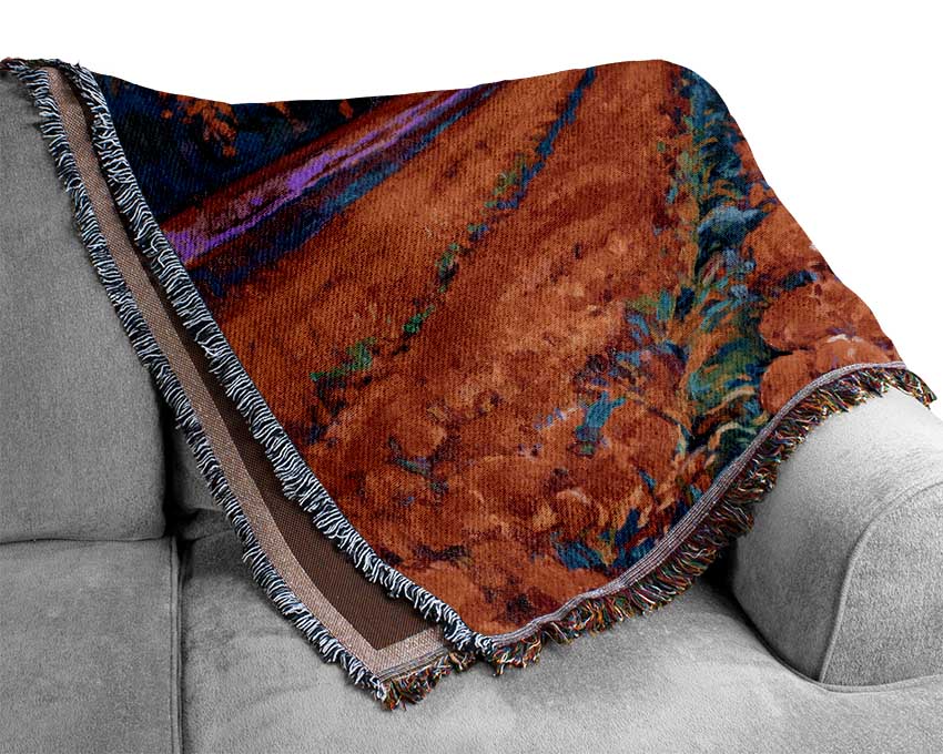 Red Tulip Field Sunset Woven Blanket