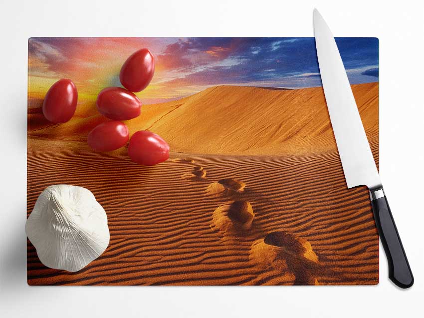 Footprints In The Desert Sun Glass Chopping Board