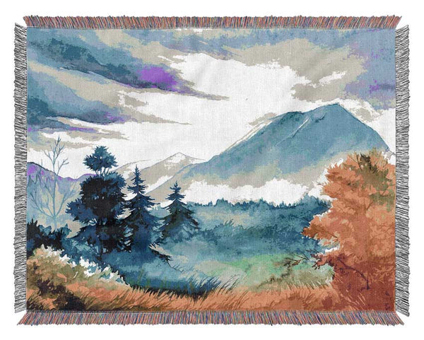 Autumn Mountain trees Woven Blanket