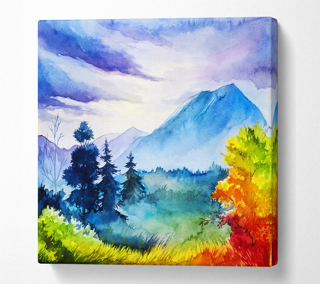 A Square Canvas Print Showing Autumn Mountain trees Square Wall Art
