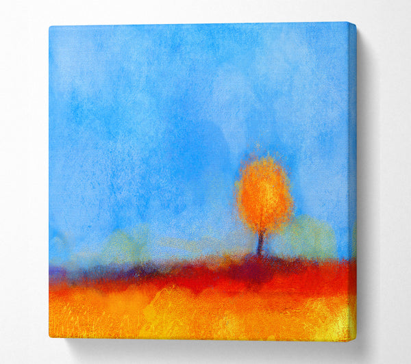 A Square Canvas Print Showing Lonesome Orange Tree Square Wall Art