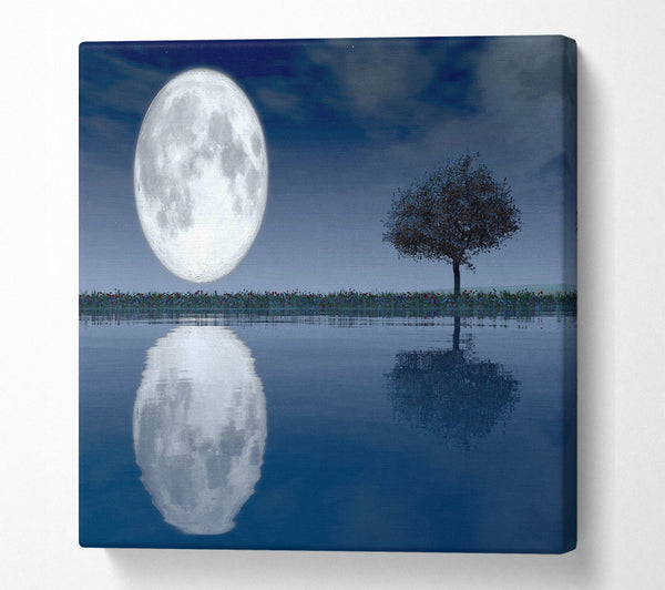 A Square Canvas Print Showing Moon Reflection Square Wall Art