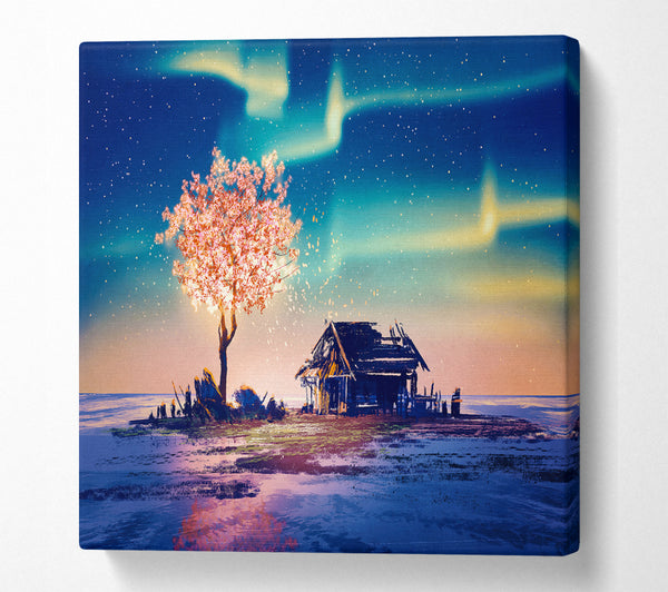 A Square Canvas Print Showing Pink Northern Light Twilight Square Wall Art