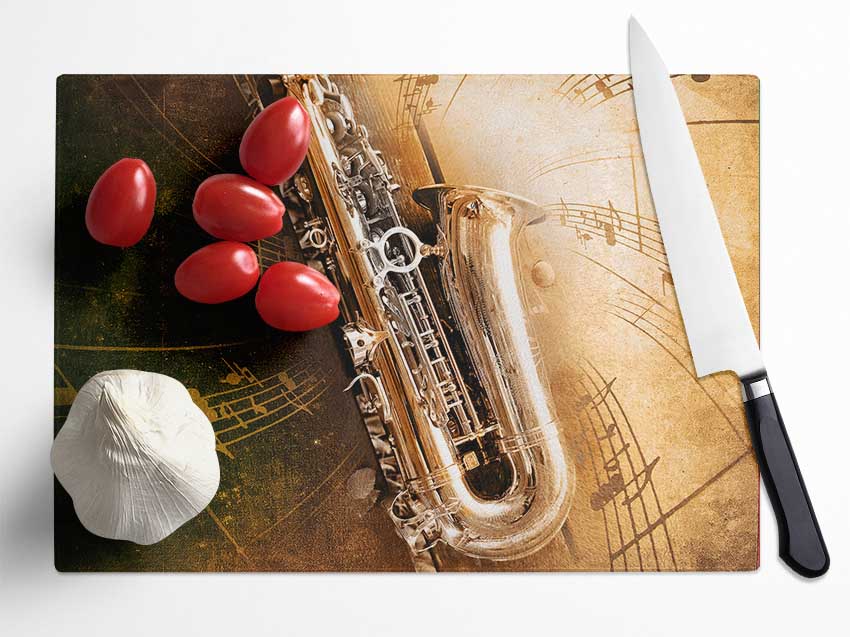 Saxophone Notes Glass Chopping Board