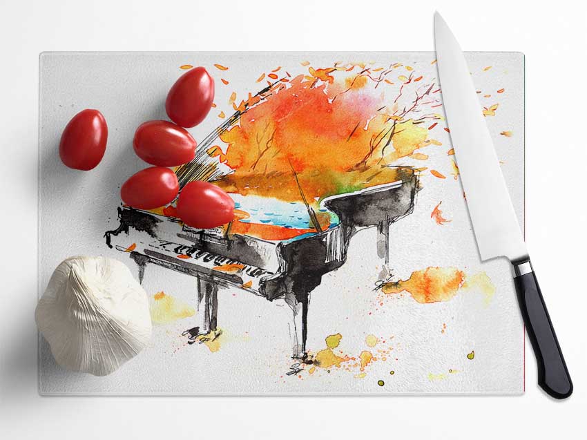 Autumn Piano Glass Chopping Board