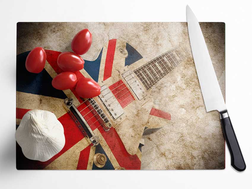 British Retro Guitar 1 Glass Chopping Board