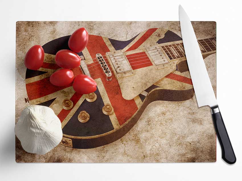 British Retro Guitar 2 Glass Chopping Board
