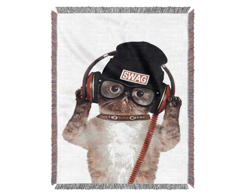 Swag Cat Headphones Woven Blanket