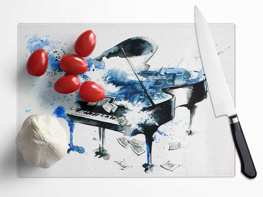 Piano Blues Glass Chopping Board