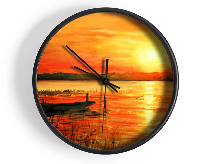 Row Boat On The Sunset Waters Clock - Wallart-Direct UK