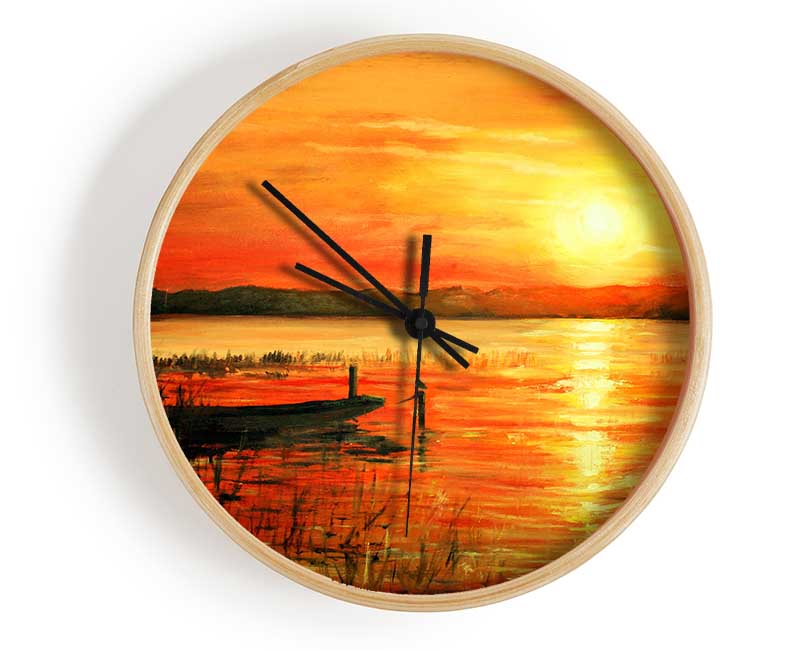 Row Boat On The Sunset Waters Clock - Wallart-Direct UK