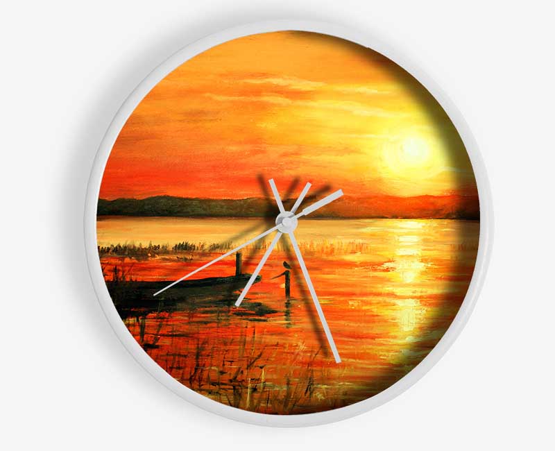 Row Boat On The Sunset Waters Clock - Wallart-Direct UK