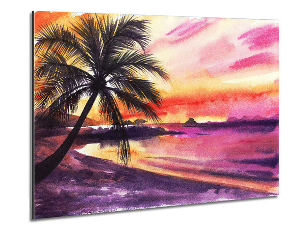 Watercolour Purple Palm Tree Ocean