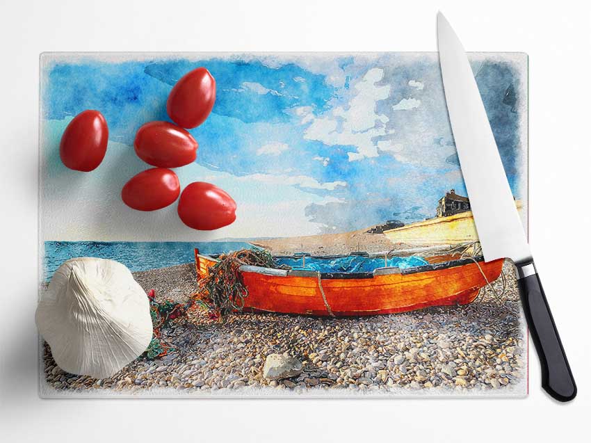 Fishermans Boat In The Early Morning Glass Chopping Board