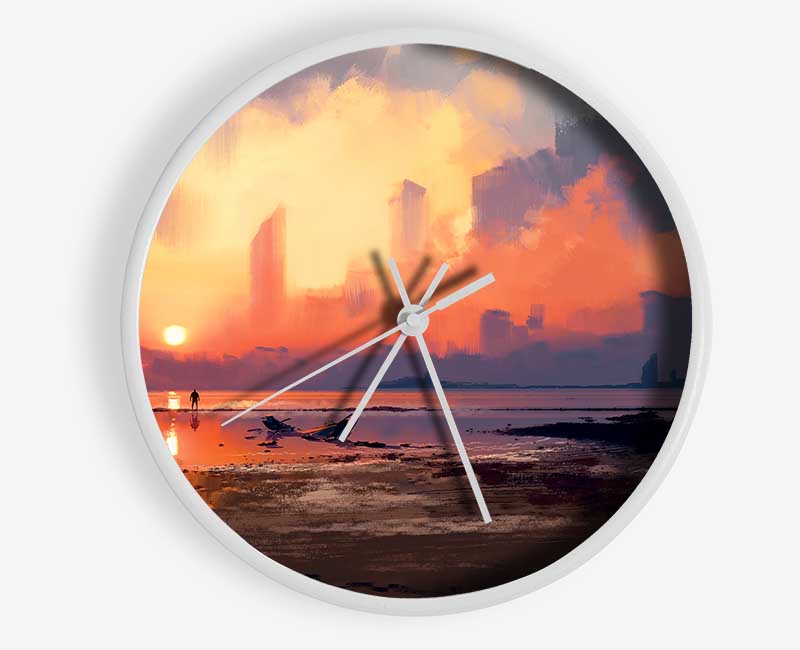 Sunset Ocean City Clock - Wallart-Direct UK