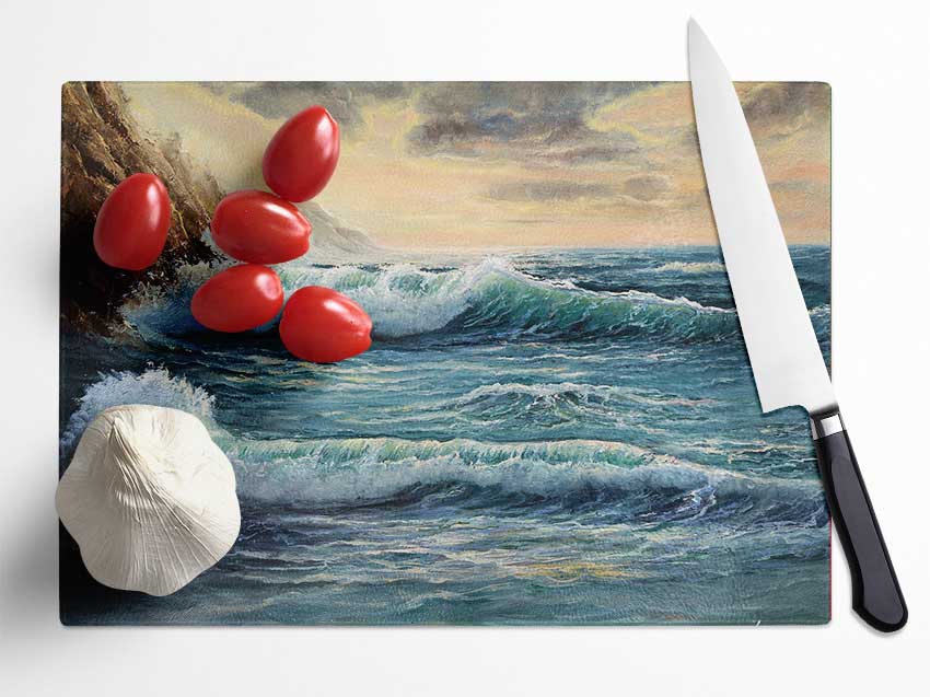 Lapping Of The Ocean waves Glass Chopping Board