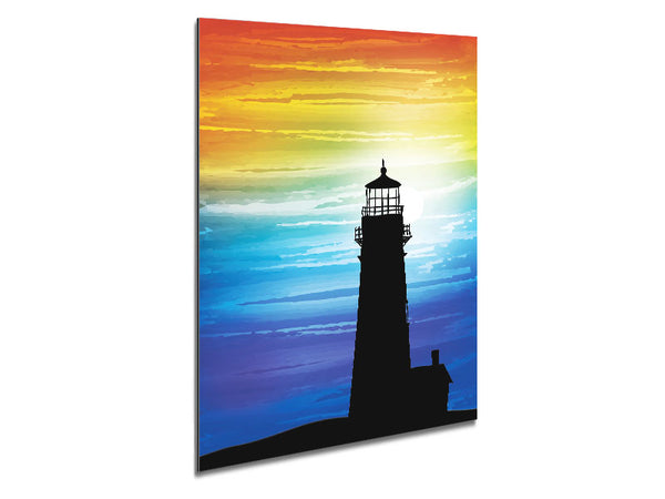Lighthouse Rainbow Skies Metal Print