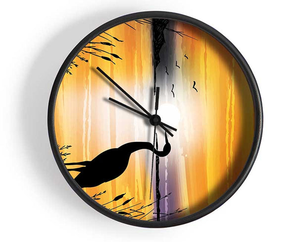 Beautiful Crane At Sunset Clock - Wallart-Direct UK