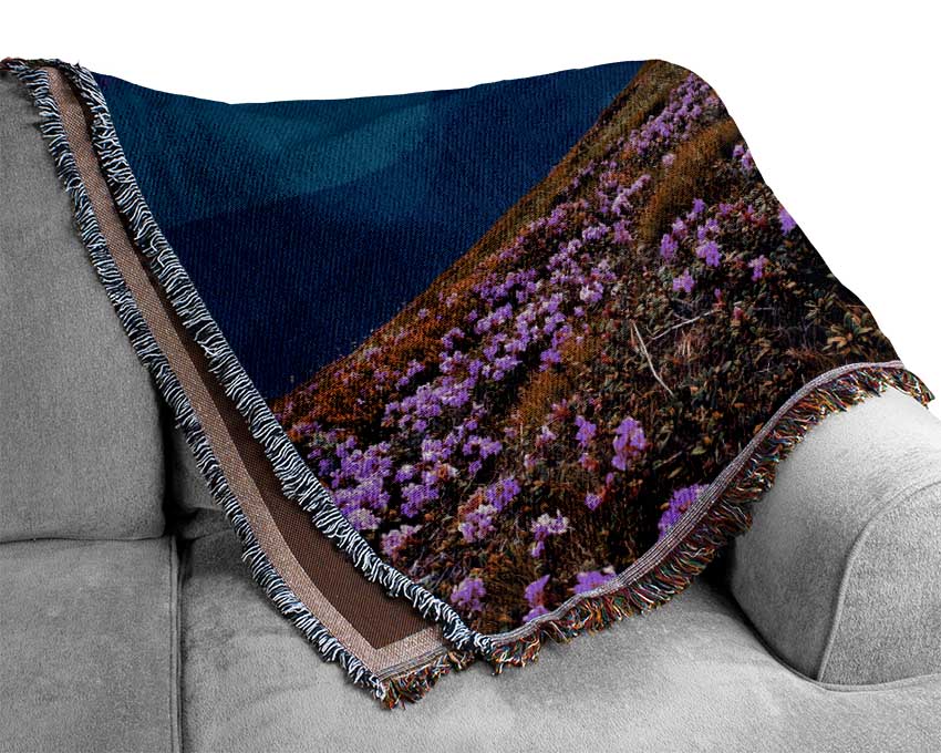 Sunrays Over The Pink Flower Mountain Woven Blanket