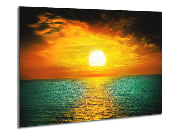 Orange Sun Reflections On The Green Ocean