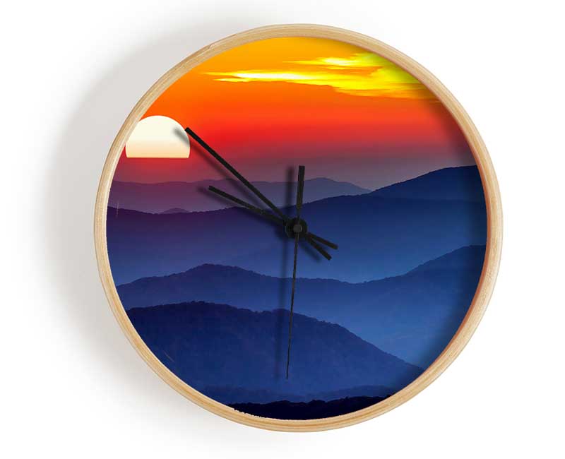 Sunset Mountain Blues Clock - Wallart-Direct UK