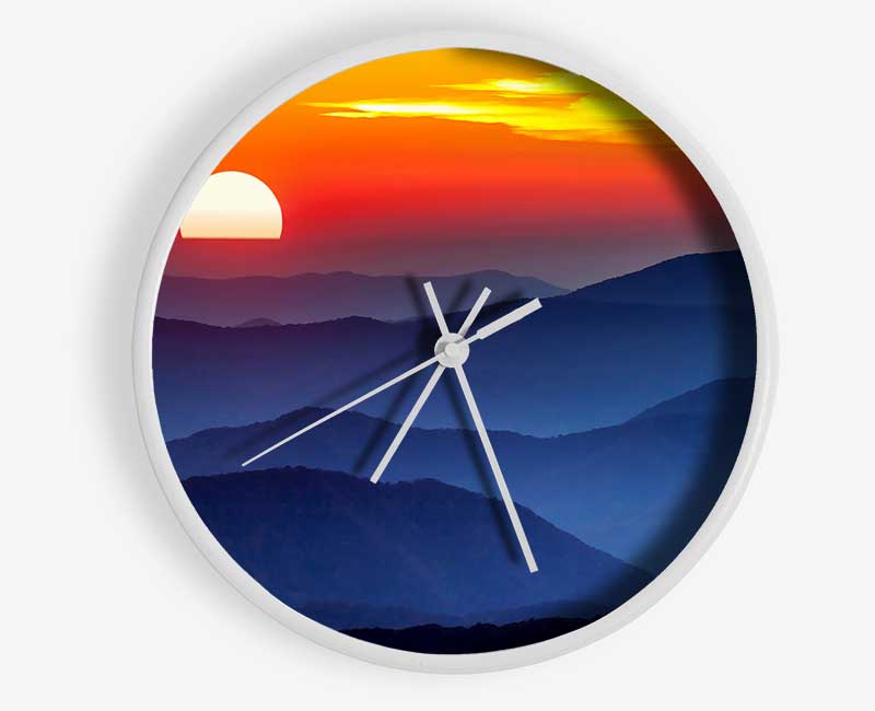 Sunset Mountain Blues Clock - Wallart-Direct UK