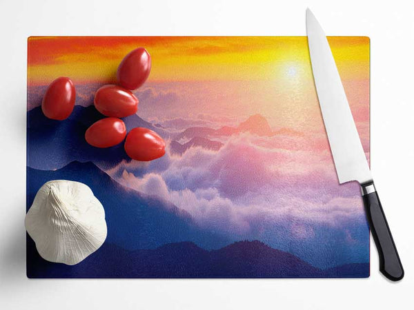 Sun Above The Mountain Clouds Glass Chopping Board