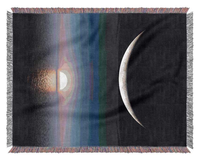 The Edge Of The Ocean Moon Woven Blanket