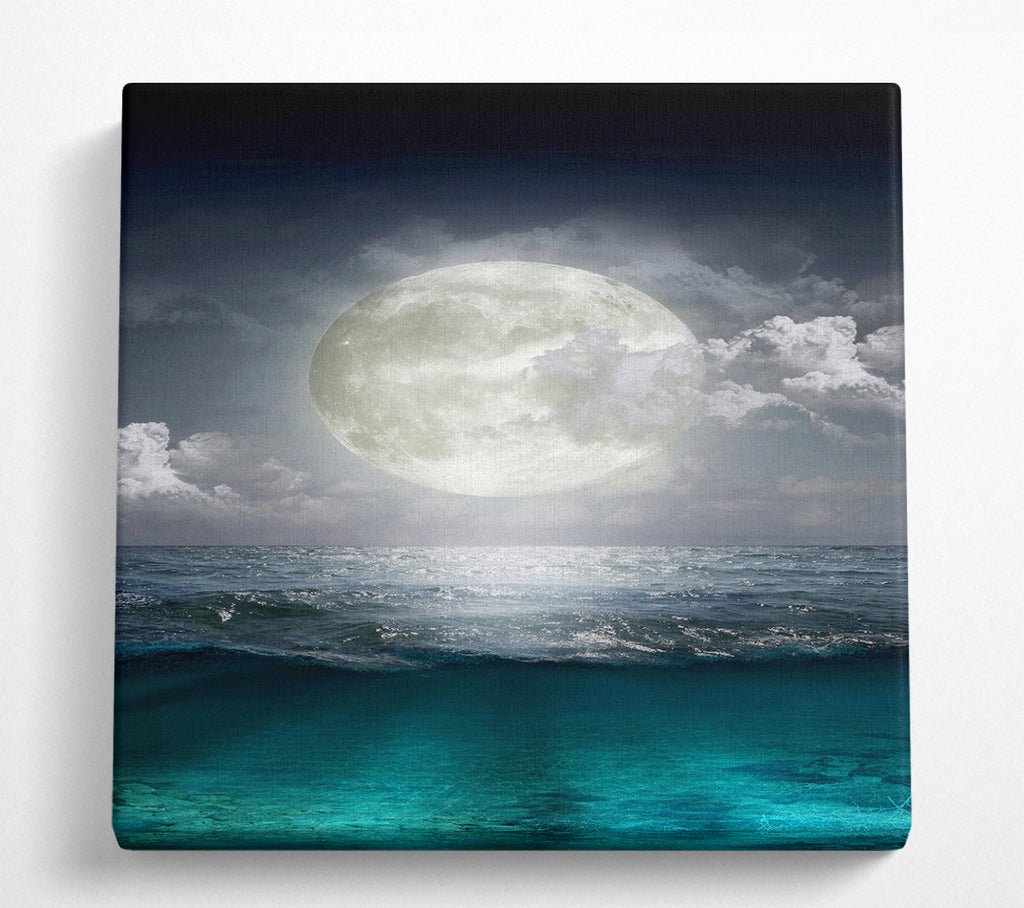 A Square Canvas Print Showing Perfect Moon Ocean Square Wall Art