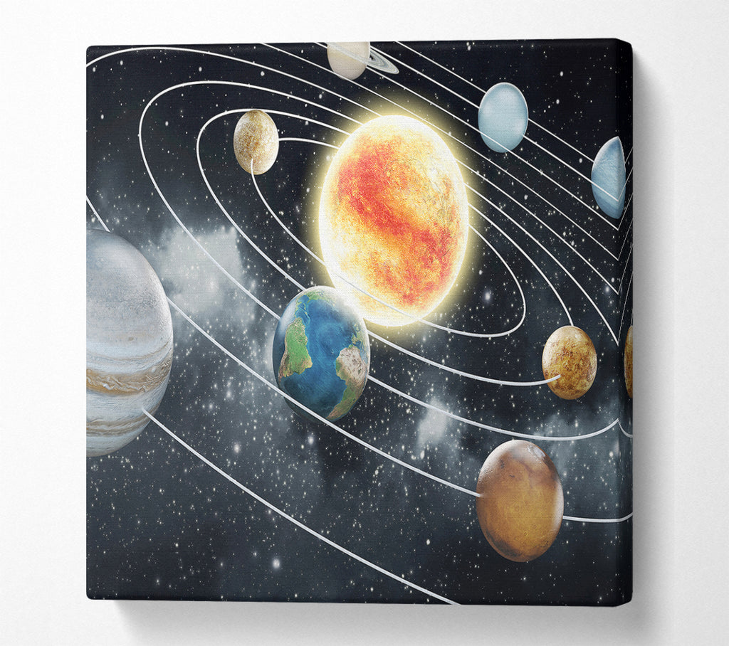 A Square Canvas Print Showing As The Planets Revolve Around The Sun Square Wall Art