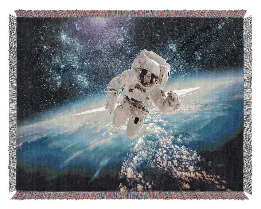 Astronaut In Space Woven Blanket