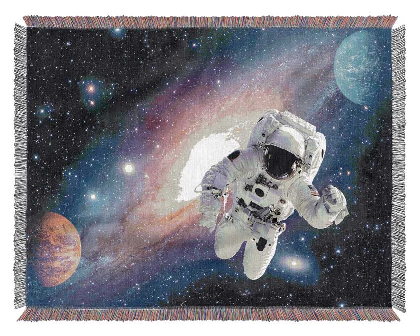 Spaceman In The Galaxy Woven Blanket