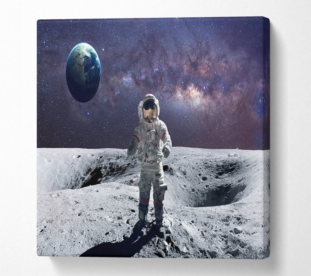 A Square Canvas Print Showing Man On The Moon Square Wall Art