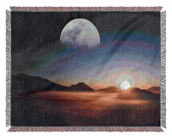 Moon Above The Mountain Sunset Woven Blanket