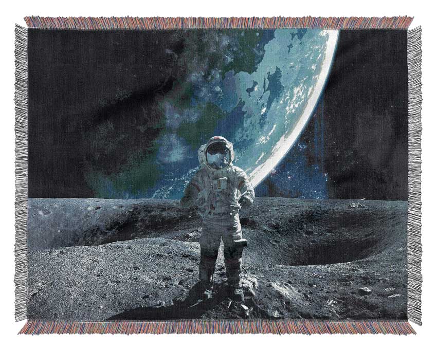 Astronaut On The Moon Woven Blanket