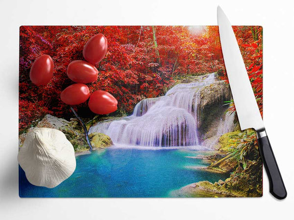 Red Tree Delight Glass Chopping Board