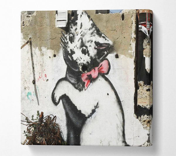 A Square Canvas Print Showing Cat Pink Bow Square Wall Art