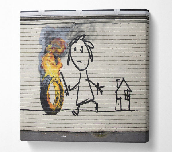 A Square Canvas Print Showing Fire tyre Square Wall Art