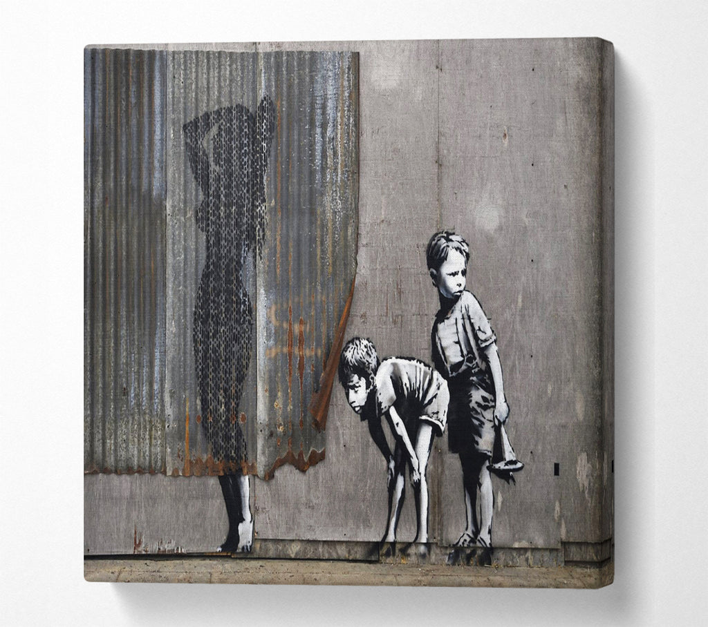 A Square Canvas Print Showing Banksy Dismaland Square Wall Art