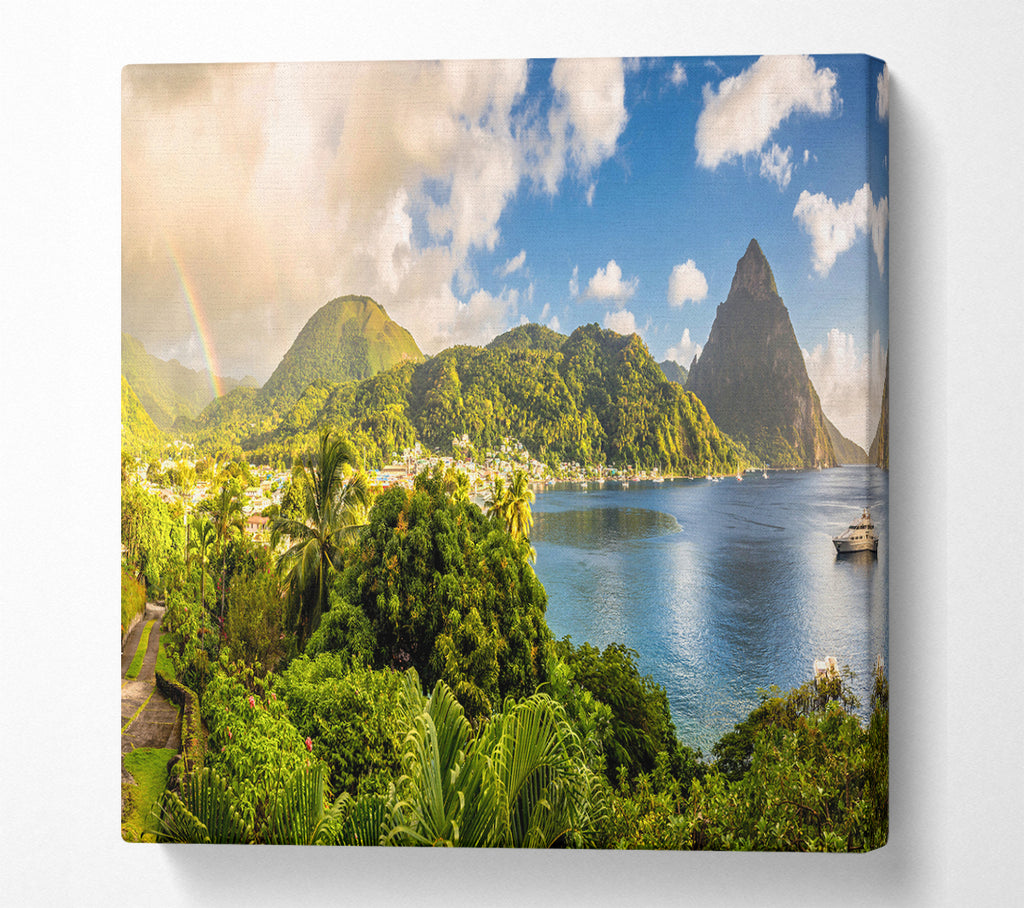 A Square Canvas Print Showing Jungle paradise rainbow Square Wall Art