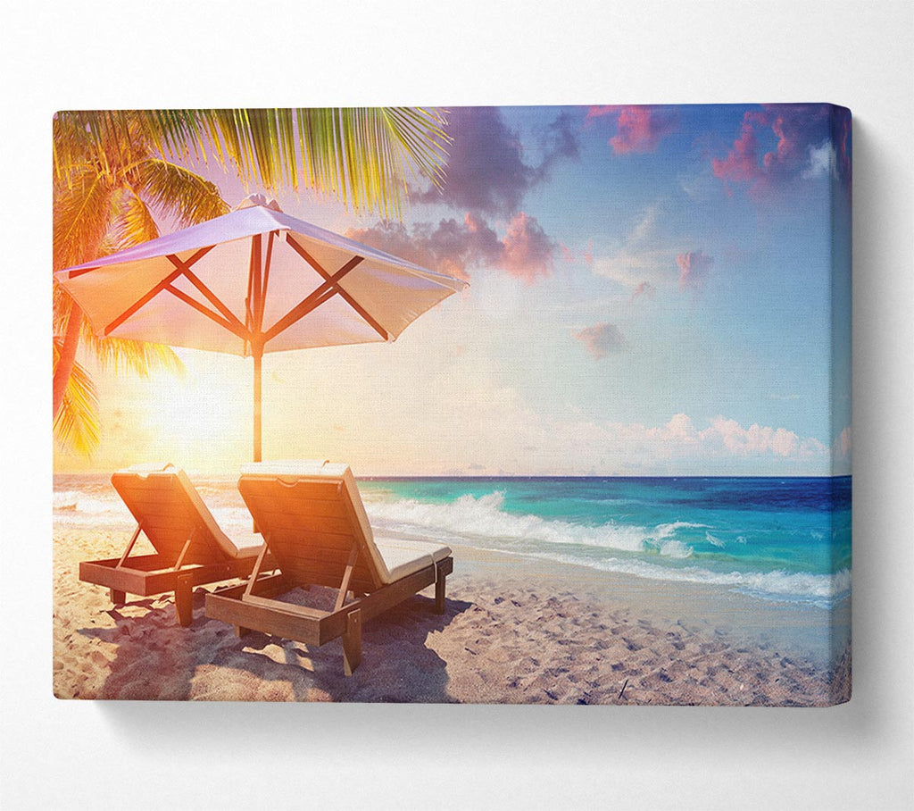 Picture of Sun chairs by the sea Canvas Print Wall Art
