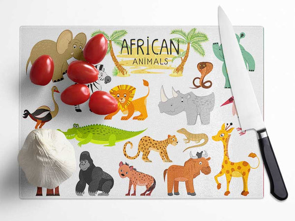 African animals cartoon Glass Chopping Board