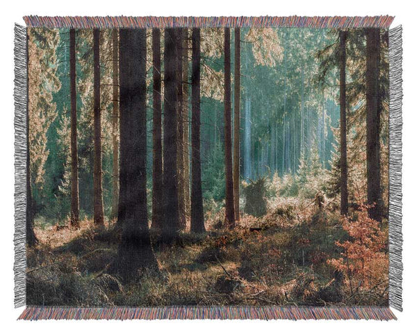 Magical forest sunset Woven Blanket