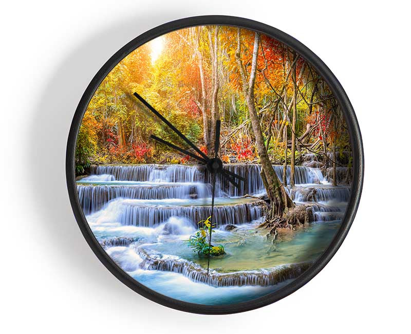 Waterfall forest sunset Clock - Wallart-Direct UK