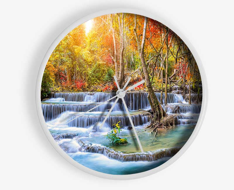 Waterfall forest sunset Clock - Wallart-Direct UK