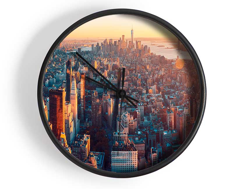 Aerial city sunset dream Clock - Wallart-Direct UK